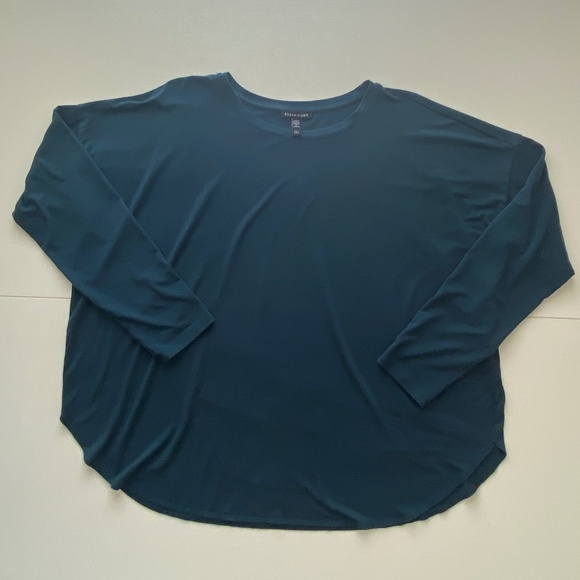 Eileen Fisher Fine Jersey Oversized Round Neck Top Alpine Green Size Large - Picture 5 of 11